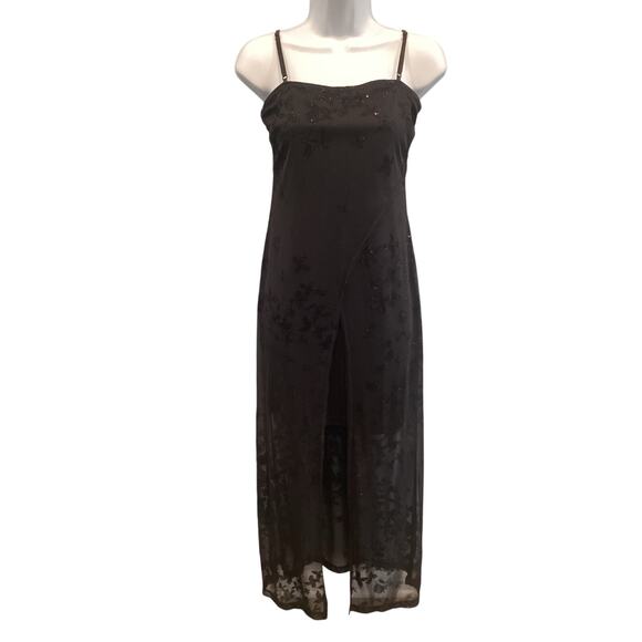 Vintage Womens Slip Dress Size Small Black Glitter Sheer Overlay Y2K HOCO Prom - Picture 1 of 8